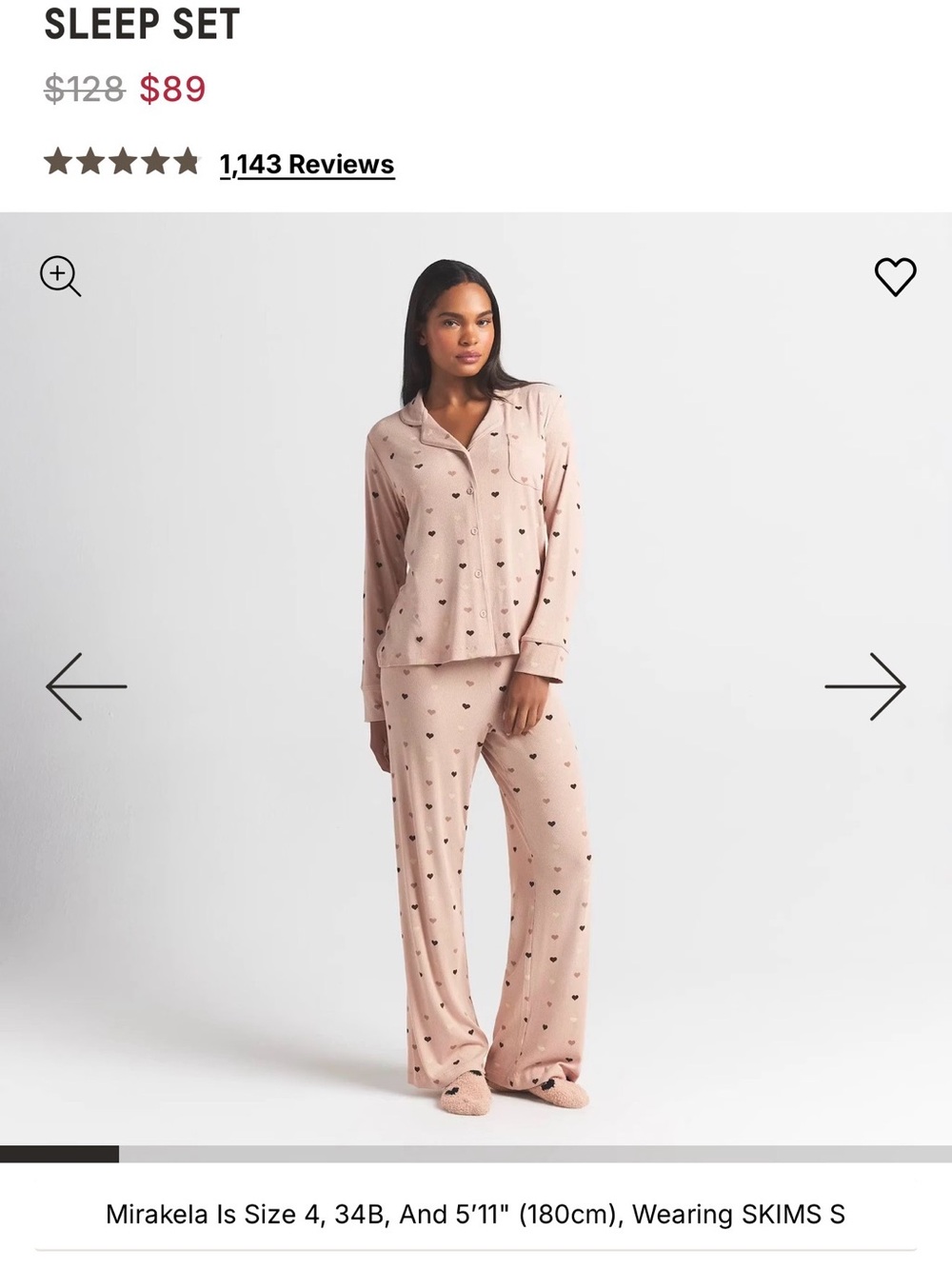 SKIMS - Pink Heart-Print Long-Sleeve Pajama sleep Set